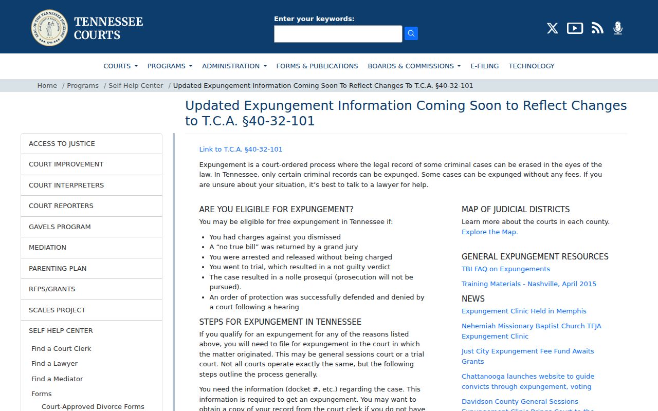 Tennessee expungement eligibility steps for White County arrest records